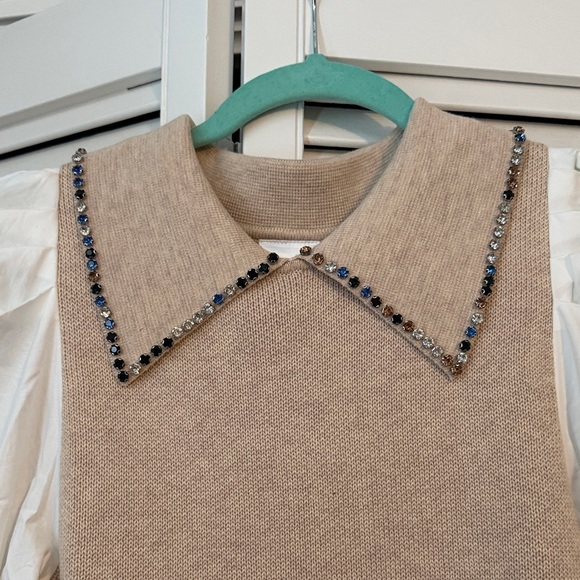 QUEEN OF SPARKLES Beige Long Sleeve Dress with Jewel Accents - Picture 3 of 3